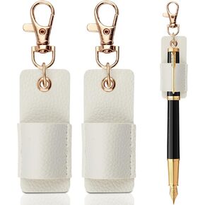 2PCS Leather Pen Holder, White Anti-Lost PU Leather Pen Holder for Lanyard, Portable Neck Pen Holder Clip & Pen Pouch Holder Pocket Protector for Badge Pen Holder Keychain