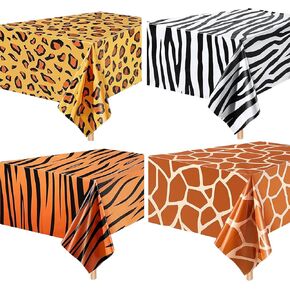 حزمة من 4 Safari Animal Print tablecloth - Tiger Zebra Leopard Giraffe Print Safari tablecloth jungle tablecover tablecover for safari عيد ميلاد الاستحمام