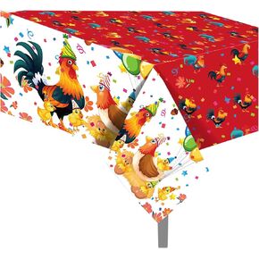 Lide Road Rooster Party Tablecloth 2 Pcs Rooster Plastic Tablecloth Rooster Table Cover for Rooster Birthday Party Decorations, 54x87In