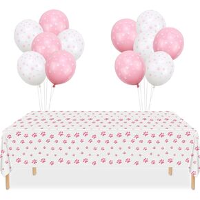 زينة حفلة الكلاب - 3pcs Pink Puppy Paw tableths ، 12pcs الكلاب والبالونات PAW ، غطاء طاولة يمكن التخلص من نمط الكلاب لوازم حفلة عيد ميلاد الكلب