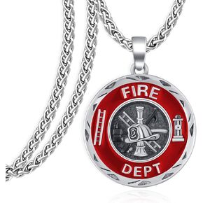 Firefighter Necklace for Men 925 Sterling Silver Fire Dept Firefighter Pendant Necklace Fire Fighter Gifts for Men Women with 22"+2" Rolo Chain