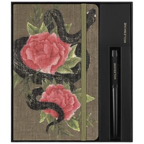 Moleskine Limited Edition year of the Snake 2025 Collector's Box ، دفتر ملاحظات + Black Kaweco Ballpen ، الغطاء الصلب ، كبير (5 "× 8.25") ، الورود ، 176 صفحة