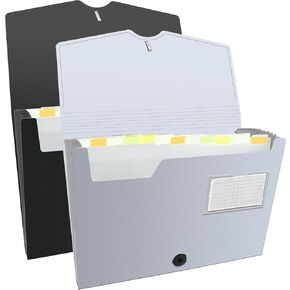 VST Accordion File Organizer 13 Pockets Expanding File Folder with Tabs (Black & Silver) 2-Pack, File Organizer with Elastic Closure, A4 Letter Size Plastic Pocket Folders for Home School Office