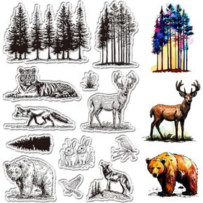 CRASPIRE Trees Clear Stamps Nature Forest Woods Silicone Stamp PVC Reusable Vintage Background Postmark Transparent Rubber Stamp Seals for Journaling Card Making Decor DIY Scrapbooking Supplies