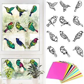 Pligreat 12 قطعة طيور طيران Suncatcher Crafts DIY Window Glass Art Kit مع ورق ملون لنافذة الفصول الدراسية الحزب لصالح الإبداع المصنوع يدويًا مصنوعة يدوياً صنع الحرف اليدوية