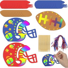 Kedaijin 48 Pack Football Football Paper Crafts Kit Football Helmet Cratch Cards الحلي مع القلم الخشبي والشرائط للبالغين الحرفاء اللاسين لاستلواحات الحفلات الرياضية لكرة القدم