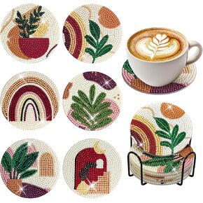 Tlazz 6 PCS Diamond Art Painting Coasters Kit ، Plant Plant Diamond Art Diy Coasters with Holder ، Non Slip Coast