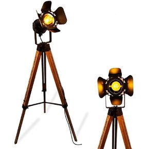 SUNLLOK Vintage Black Wood Tripod Floor Lamp for Living Room, Modern Industrial Metal Nautical Cinema e26 Standing Corner Searchlight - Rustic Reading Adjustable Desk Table Light for Bedroom Office
