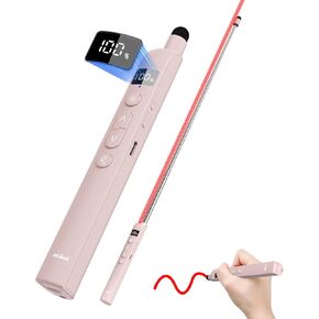 ASING Wireless Presentation Remote with Telescopic Pointer Stick, Rechargeable PowerPoint Clicker with Touchscreen Stylus Pen and Digital Display, USB Slide Advancer for Mac, PC and Laptops (Pink)