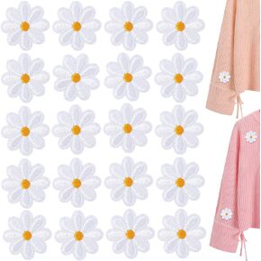 9pcs daisy زهرة الحديد/خياطة على بقع ، بقع مطرزة لطيفة ، رقعة إصلاح زين الملابس لأحذية الظهر الجينز الجينز- أبيض
