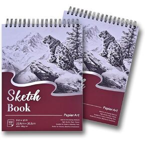 9" x 12" Sketch Book, Spiral Bound Top Sketch Book, 2 Pack of 100 Sheets (68 lb/100gsm), Acid Free Art Sketch Book Art Drawing Paper for Kids Adults Beginners Artists