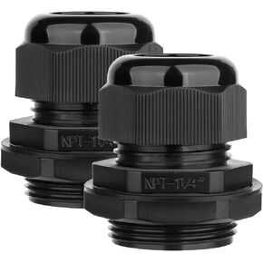 Cable Gland 20 Pack 3-25mm Waterproof Adjustable 1/4'', 3/8'', 1/2'', 3/4'', 1'' NPT Cable Gland Joints with Gaskets (Each 4 Pack, 20 Pack)