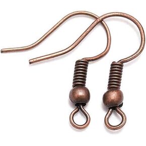 100 pcs 20 * 17mm النحاس الأحمر خطاف السنانير الأذن الأذن hypo-allergenic أسماك السمك مع الأسلاك قرط الكرة والفلف