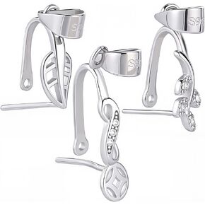 Sunnyclue 1 Box 3 Styles 925 Sterling Silver Flendant Clasp Panch Bail Metal Leaf Shaped On Bails Hooks Conshors Clips Clips Clasps for Jewelry Making Bracelet Necklace Diy Crafts