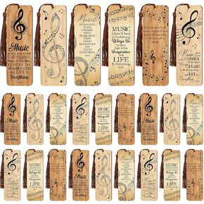 24 Pcs Music Inspired Bookmarks Music Lover Gifts Plato on Musical Bookmark Natural Wood Musical Clef Book Mark for Book Lovers Teacher Graduation Retirement Birthday Party Favors