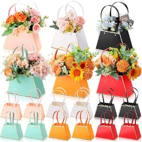 TaoBary 18 Pcs Mother Day Floral Bouquet Boxes for Arrangement Portable Flower Paper Gift Bag Bulk Florist Bouquet Wrapping Box with Handle for Wedding Graduation Bridal Shower Party(Classic)