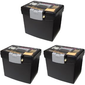 Storex Portable File Storage Box with Translucent Organizer Storage Lid- Plastic Office File Storage Box for Letter Paper and Hanging Folders, Black, Model Number: 61504A01C