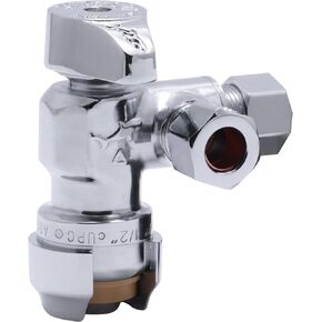 SharkBite Max 1/2 x 1/2 x 3/8 Inch Compression Dual Outlet Angle Stop Valve, Quarter Turn, Push to Connect Brass Plumbing Fitting, PEX Pipe, PE-RT, CPVC, Copper Pipe, UR25558