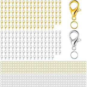 700 PCS Clow Claw Clasps مجموعة مشابك جراد البحر لصنع المجوهرات مع حلقات القفزة المفتوحة مجوهرات DIY وإغلاق قلادة السوار في Anklet (الذهب ، الفضة)