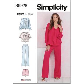 Simplicity Easy to Make Misses' Lounge Tops, Pants and Shorts Sewing Pattern Packet, Design Code S9928, Sizes XS-S-M-L-XL-XXL, Multicolor