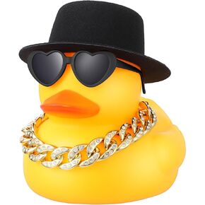 Honoson 6.89 Inches Giant Rubber Duck Funny Large Rubber Duck with Hat and Sunglasses Big Squeaky Duckling Car Ornaments Duckling for Dashboard Decorations Bath Toy(Pink)