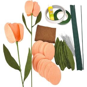 mybbshower الوردي الوردي الورق الزنبق لديكور المنزل DIY مجموعة مع شريط الأزهار و 12 ساقا ساق DIY المشاريع الحرف الكريب زهرة