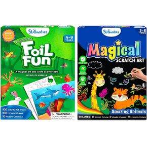 كتاب مهارات FOIL FOIL FUIL و MACICAL SCRATCH BOOK مع حزمة موضوع الحيوانات ، مجموعات الفن والحرف ، أنشطة DIY للأطفال