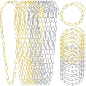 Sdfvsdg 20pcs Chain Bracelets 18 Inches Gold Paperclip Chain Necklace Kit Charm Necklace Alloy Link with Lobster Clasps for Jewelry Bracelet Making DIY Women Men