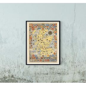 New York Map Company Historical Map of Scotland. By L.G. Bullock. John Bartholomew & Son Ltd. Edinburgh 1950. Full Color Satin Finish. Size: 18x24 Inches. Ready to Frame
