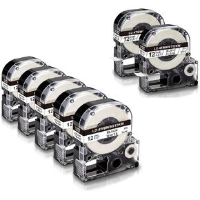 Absonic 7-Pack Compatible for Epson Label Tape, 5 Pack Black on White and 2 Pack Black on Clear Tape