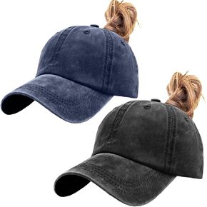 ZEXIAN 3 Pack Womens Vintage Washed Distressed Baseball-Cap with Ponytail Hole Sport Golf Hat