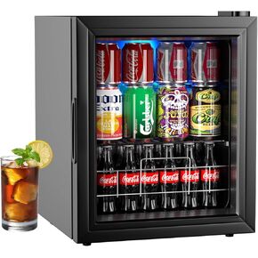 Beverage Fridge with Glass Door, 3.0 Cu.ft Small Beverage Refrigerator, Compact Drink Fridge for Wine Soda Beer, Mini Beverage Cooler for Office/Bar/Living Room/RV