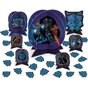 Black Panther Wakanda Forever Table Contpiece Kit (27 PC Set) - زخارف معبأة في Marvel لأعياد الميلاد والمناسبات الخاصة