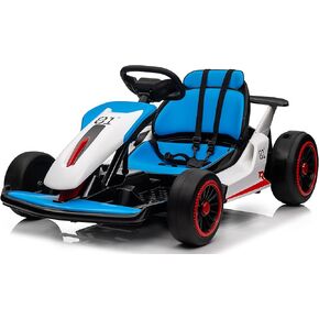 24V Go Kart for Kids من 6 إلى 12 عامًا ، child electric drift kart مع وضع الموسيقى ، والانجراف الكهربائي مع محرك قوي للطفل 6+ سنوات ، و 2 سرعتين متاحين ، حمولة بحد أقصى 110 رطل (أزرق)