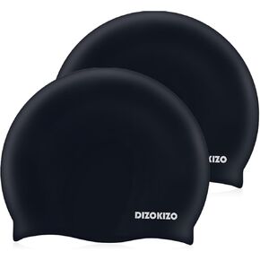2pcs High Elasticity Silicone Swim Cap for Women and Men, Comfortable Non-Slip Swimming Caps for Long and Short Hair, Durable Waterproof Swim Hats for Adults (Silver & Black)