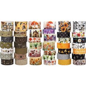 مجموعات الشريط Washi - شريط زخرفي زهري الفطر الزهور ، شريط تقنيع ملون من القهوة لمستلزمات Scrapbooking ، لوازم مجلة الرصاص ، Junk Journal ، DIY Crafts Art