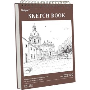 9 "× 12" كتاب رسم الغطاء الصلب ، لوحة رسم علوية دوامة ، 100 ورقة 68 رطل/100GSM ورقة الرسم ، 1 حزمة