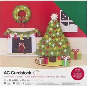 American Crafts, 12x12, Card Stock Christmas Pack, 60 Sheets, 20 Colors 3 Pieces Each, Perfect for Scrapbooking, Book Binding, Arts and Crafts, and More