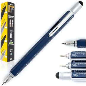 Monteverde USA 9-in-1 Tool Fountain Pen باللون الأزرق-NIB المتوسطة ، وقلم متعدد الوظائف مع القلم ، والفكات ، والمستوى ، والمجموعة الحصرية ، هدية مثالية للمحترفين