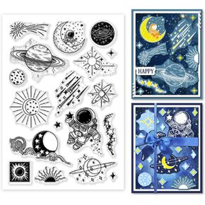 PH PandaHall Astronaut Clear Stamps for Card Making, Moon Clear Silicone Stamp Star Transparent Craft Seal Stamp Nebula Rubber Stamp for DIY Scrapbooking Album Journal Notebook Handmade Crafts Decor
