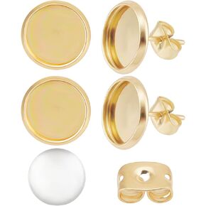 Beebeecraft 1 Box 40 Sets Cabochon stud arring blanks stud arring arring edring leghel 18 k gold plated feth steel post fort for jewelry making finding supplies diy crafts