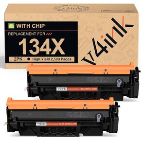 V4ink 134x 134A استبدال خرطوشة الحبر الأسود لـ HP 134A W1340A 134X W1340X عالي العائد الأسود العالي 2،500 لـ HP LASERJET M209DW MFP M234DW M234SDW M234SDN PRINTER (مع 2 PACK)