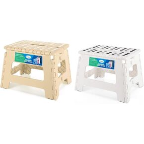 Dyforce Folding Step Stool 9", Kids Step Stool, Light-Weight Toddler Step Stool for Kitchen, Bathroom, Holds Up to 300 lbs (Khaki&White)