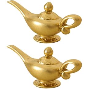 2Pcs Gold 1/12 Miniature Aladdin Genie Lamp Decoration Accessories, Genie Lamp, Dollhouse Decor, Dollhouse Accessories