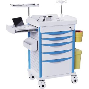 29.5" Width Medical Rolling Crash Cart with Accessories-CPR Board, IV Pole, O2 Holder, Trash Bin, Drawers with Dividers, Emergency Cart for Clinic, Hospital, Nursing Center, 29.5"Wx18.7"Dx37.4"H