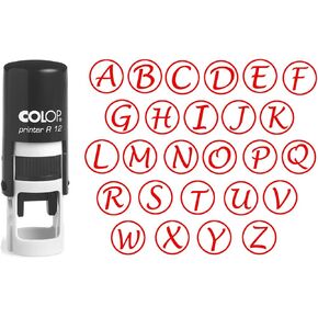 Colop Mini Stamper - ختم أبجدية مخصص بالحبر الأحمر ، طابع أولي مستدير من المطاط ، 12 مم