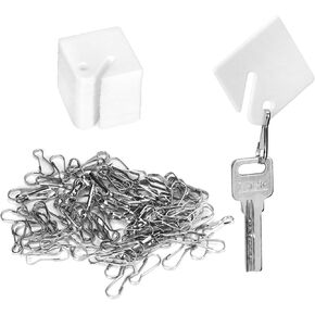 QWORK 100 Pack Key Tags with Metal Snap Hooks, Heavy-Duty Plastic Keychain Labels, Plastic Hanging Tags, Blank Square Key Tags, Identify Key Tag, for Keys, Lockers, and Storage - 1.57x1.5inch