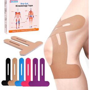 Precut Kinesiology Tape for Knees, 10 Pcs - Knee Support & Stability, Knee Pain Relief Athletic Tape - Waterproof & Elastic, Breathable Hypoallergenic Latex-Free Tape, Black