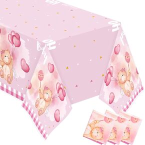 Eartim 3pcs Pink Teddy Table Table Cloth for Girls ، Table -stableoth tableoth table -dispipable table to teddy teddy them