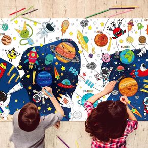 Layhit 82.7 x 47.2 Inch Space Coloring Poster for Back to School Giant Poster Large Solar System Universe Coloring Tablecloth Crafts Activities for Classroom Home Birthday Space Party Supplies